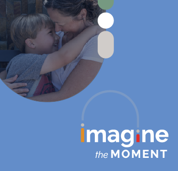 mom and child hugging with IMagine the Moment logo