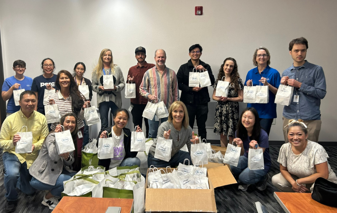 Group holding snack bags 